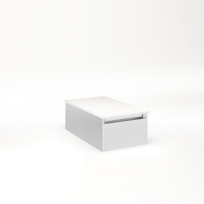 Cartesian 12-1/8" x 7-1/2" x 21-3/4" slim drawer vanity in satin white with slow-close full drawer and night light in 5000K temperature (cool light)