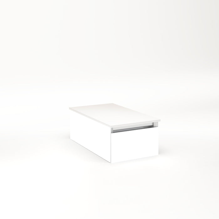 Cartesian 12-1/8" x 7-1/2" x 21-3/4" slim drawer vanity in white with slow-close full drawer and night light in 5000K temperature (cool light)