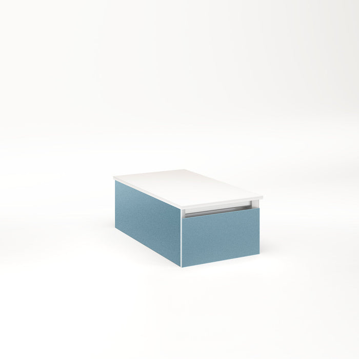 Cartesian 12-1/8" x 7-1/2" x 21-3/4" slim drawer vanity in ocean with slow-close full drawer and night light in 5000K temperature (cool light)
