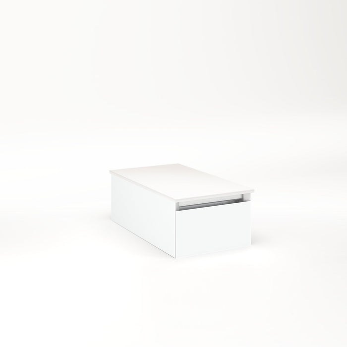 Cartesian 12-1/8" x 7-1/2" x 21-3/4" slim drawer vanity in matte white with slow-close full drawer and night light in 5000K temperature (cool light)