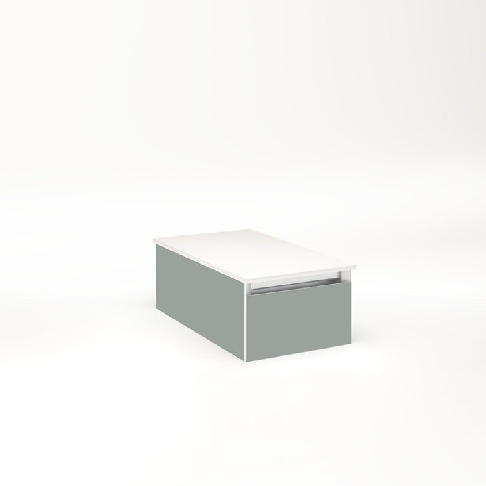 Cartesian 12-1/8" x 7-1/2" x 21-3/4" slim drawer vanity in matte gray with slow-close full drawer and night light in 5000K temperature (cool light)