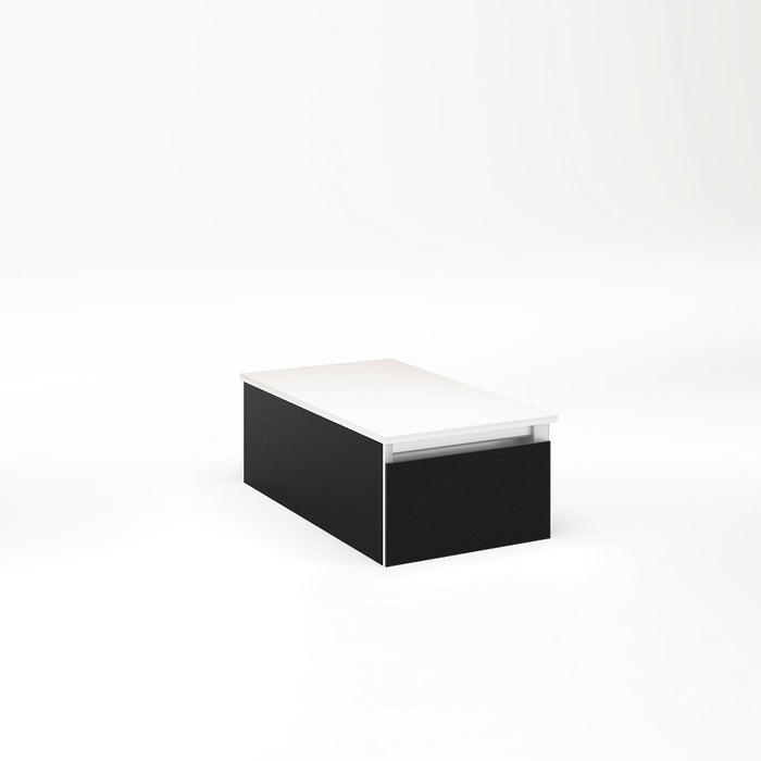 Cartesian 12-1/8" x 7-1/2" x 21-3/4" slim drawer vanity in matte black with slow-close full drawer and night light in 5000K temperature (cool light)