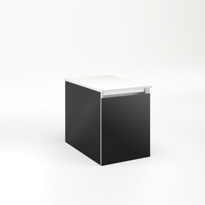 Cartesian 12-1/8" x 15" x 18-3/4" slim drawer vanity in matte black with slow-close full drawer and selectable night light in 2700K/4000K temperature (warm/cool light)
