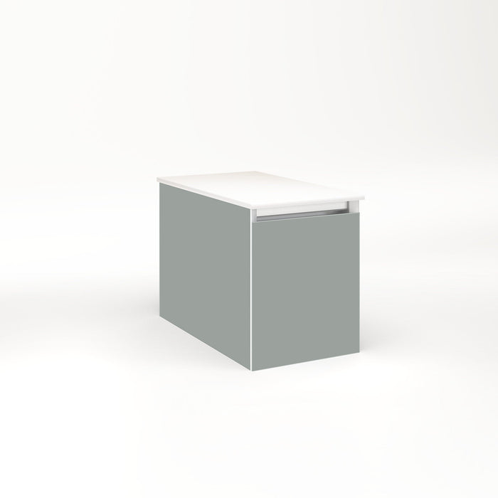 Cartesian 12-1/8" x 15" x 21-3/4" slim drawer vanity in matte gray with slow-close full drawer and selectable night light in 2700K/4000K temperature (warm/cool light)