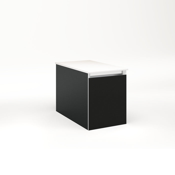 Cartesian 12-1/8" x 15" x 21-3/4" single drawer vanity in matte black with slow-close full drawer and night light in 5000K temperature (cool light)