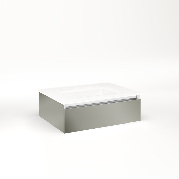 Cartesian 24-1/8" x 7-1/2" x 18-3/4" slim drawer vanity in mirror with slow-close full drawer and night light in 5000K temperature (cool light)