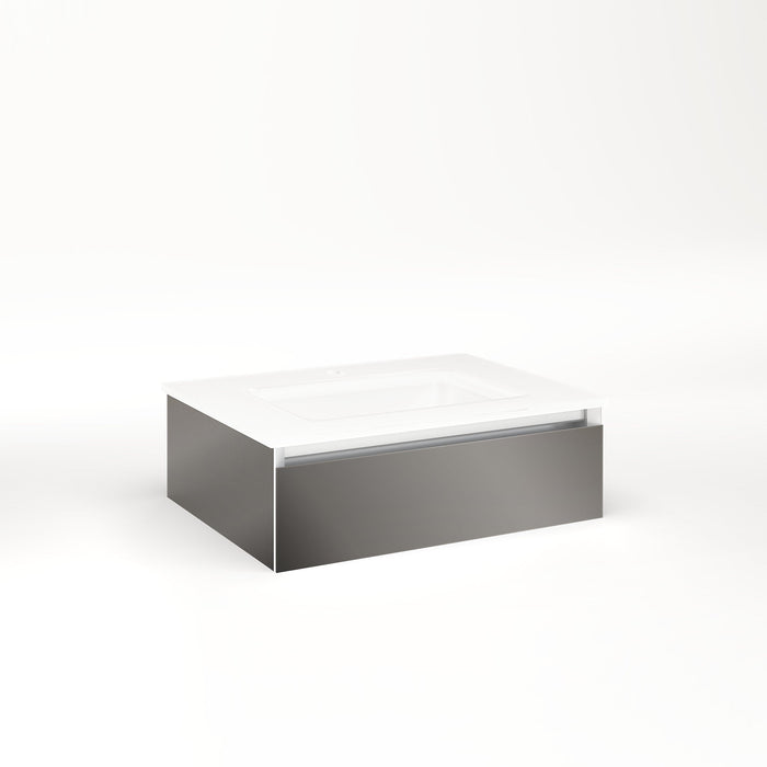 Cartesian 24-1/8" x 7-1/2" x 18-3/4" slim drawer vanity in tinted gray mirror with slow-close full drawer and night light in 5000K temperature (cool light)