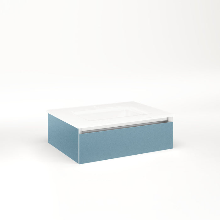Cartesian 24-1/8" x 7-1/2" x 18-3/4" slim drawer vanity in ocean with slow-close full drawer and night light in 5000K temperature (cool light)