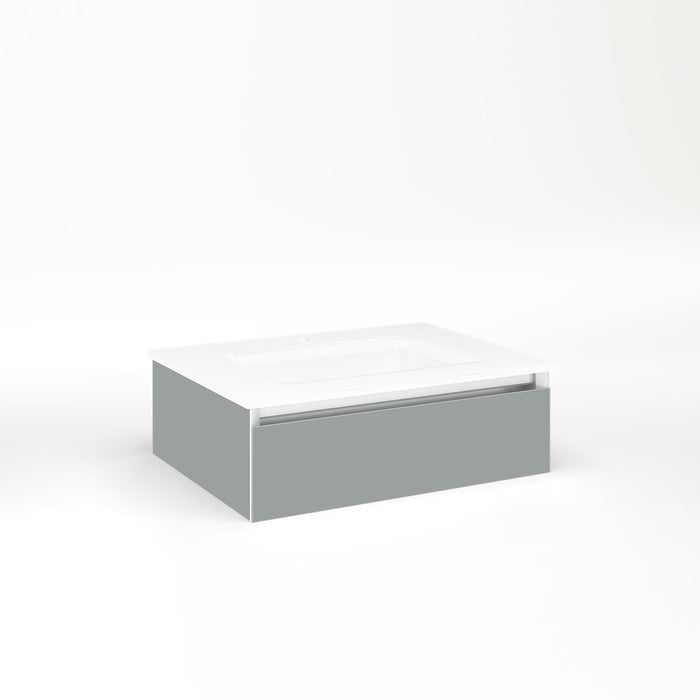 Cartesian 24-1/8" x 7-1/2" x 18-3/4" slim drawer vanity in matte gray with slow-close full drawer and night light in 5000K temperature (cool light)