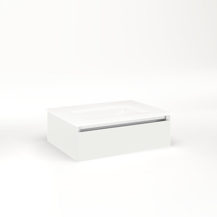 Cartesian 24-1/8" x 7-1/2" x 18-3/4" slim drawer vanity in beach with slow-close plumbing drawer and night light in 5000K temperature (cool light)