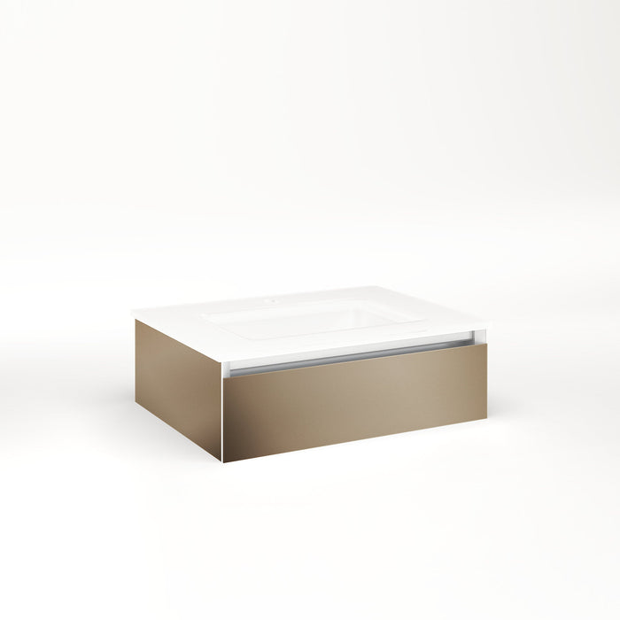 Cartesian 24-1/8" x 7-1/2" x 18-3/4" slim drawer vanity in satin bronze with slow-close tip out drawer and no night light