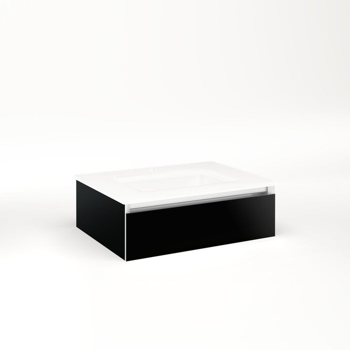 Cartesian 24-1/8" x 7-1/2" x 18-3/4" slim drawer vanity in black with slow-close tip out drawer and selectable night light in 2700K/4000K temperature (warm/cool light)
