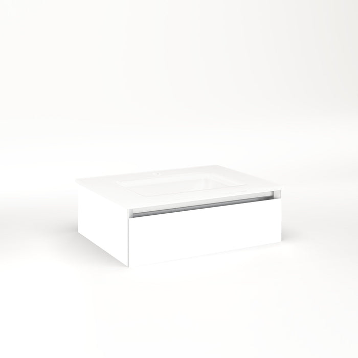 Cartesian 24-1/8" x 7-1/2" x 18-3/4" slim drawer vanity in white with slow-close tip out drawer and night light in 5000K temperature (cool light)