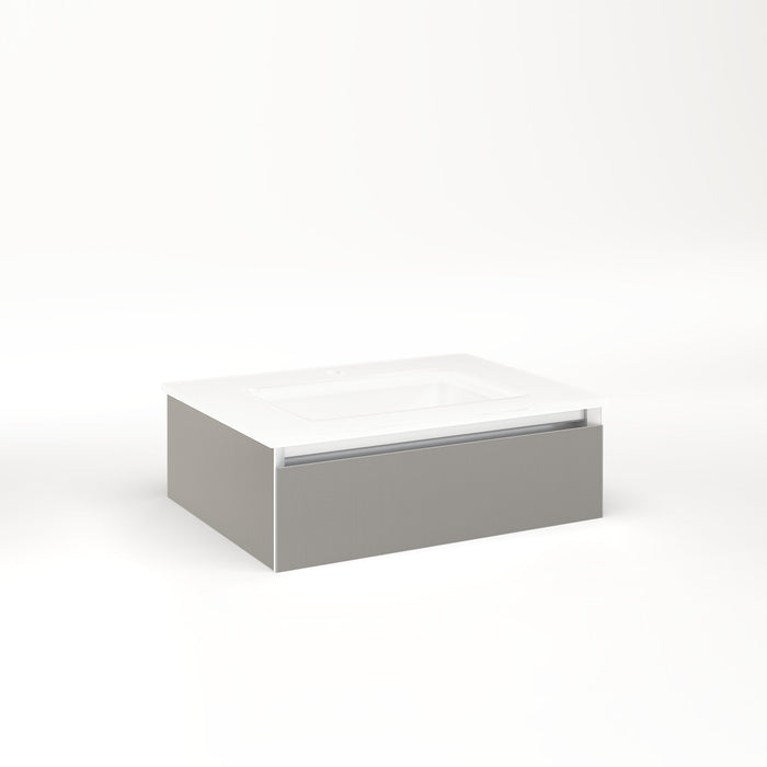 Cartesian 24-1/8" x 7-1/2" x 18-3/4" slim drawer vanity in silver screen with slow-close tip out drawer and selectable night light in 2700K/4000K temperature (warm/cool light)