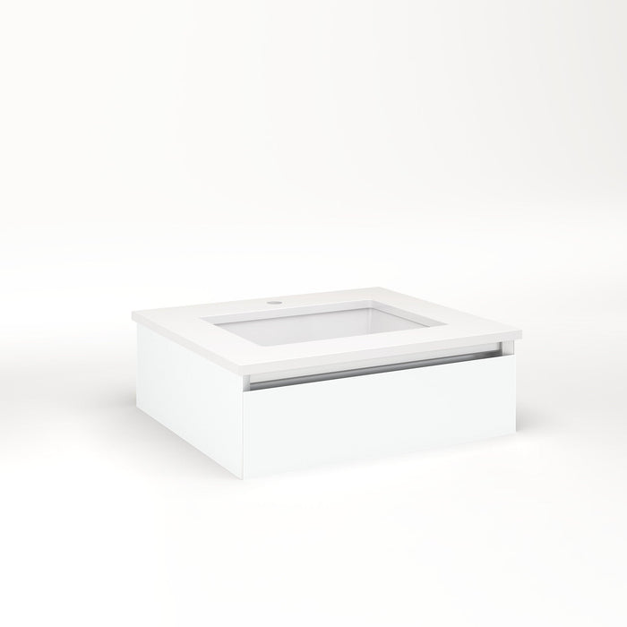 Cartesian 24-1/8" x 7-1/2" x 21-3/4" slim drawer vanity in matte white with slow-close full drawer and night light in 5000K temperature (cool light)