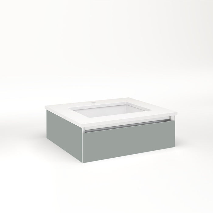 Cartesian 24-1/8" x 7-1/2" x 21-3/4" slim drawer vanity in matte gray with slow-close full drawer and night light in 5000K temperature (cool light)