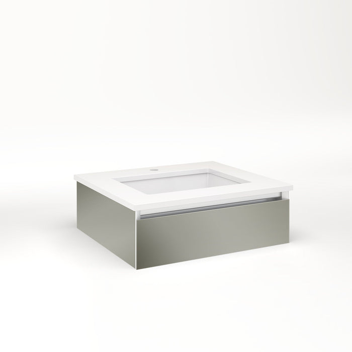Cartesian 24-1/8" x 7-1/2" x 21-3/4" slim drawer vanity in mirror with slow-close plumbing drawer and selectable night light in 2700K/4000K temperature (warm/cool light)