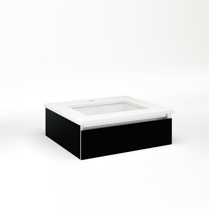 Cartesian 24-1/8" x 7-1/2" x 21-3/4" slim drawer vanity in black with slow-close plumbing drawer and night light in 5000K temperature (cool light)