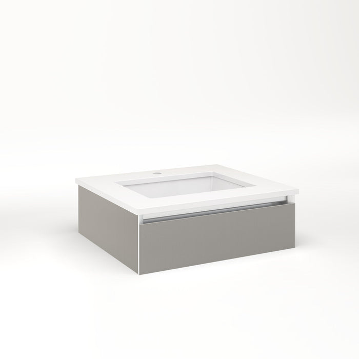 Cartesian 24-1/8" x 7-1/2" x 21-3/4" slim drawer vanity in silver screen with slow-close plumbing drawer and night light in 5000K temperature (cool light)