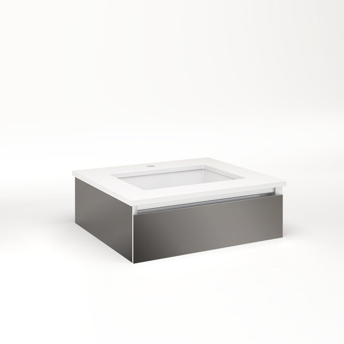 Cartesian 24-1/8" x 7-1/2" x 21-3/4" slim drawer vanity in tinted gray mirror with slow-close tip out drawer and night light in 5000K temperature (cool light)