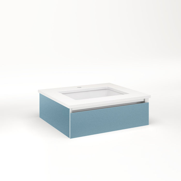 Cartesian 24-1/8" x 7-1/2" x 21-3/4" slim drawer vanity in ocean with slow-close tip out drawer and night light in 5000K temperature (cool light)