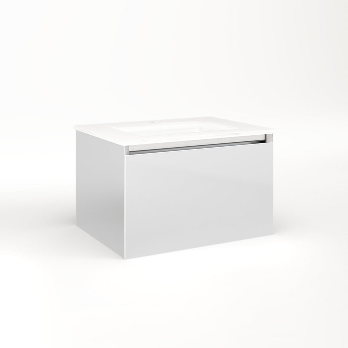 Cartesian 24-1/8" x 15" x 18-3/4" single drawer vanity in satin white with slow-close full drawer and no night light