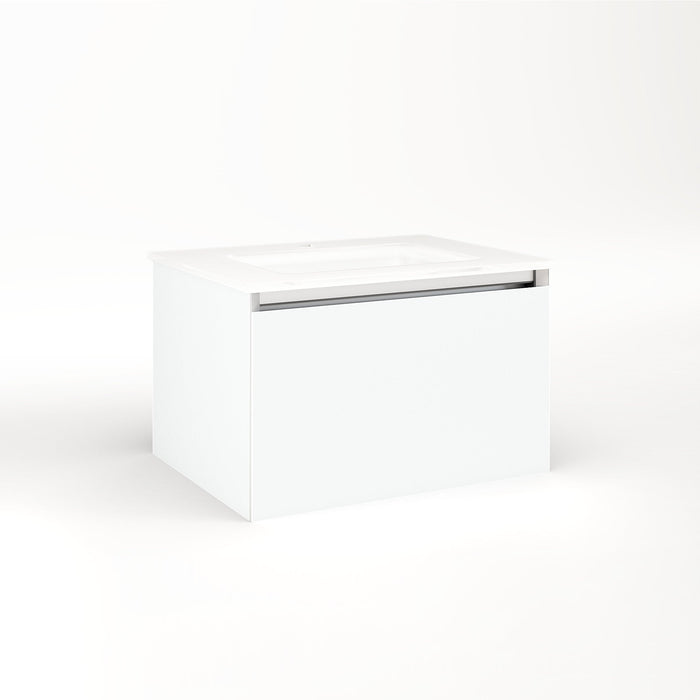 Cartesian 24-1/8" x 15" x 18-3/4" slim drawer vanity in white with slow-close plumbing drawer and selectable night light in 2700K/4000K temperature (warm/cool light)