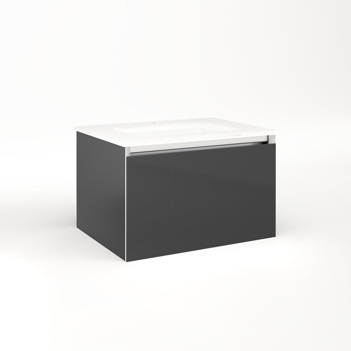 Cartesian 24-1/8" x 15" x 18-3/4" slim drawer vanity in smoke screen with slow-close plumbing drawer and selectable night light in 2700K/4000K temperature (warm/cool light)