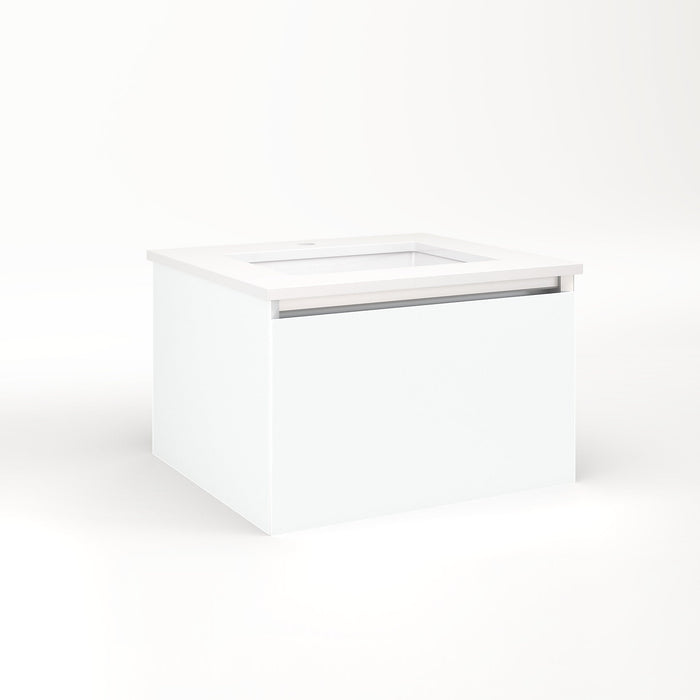 Cartesian 24-1/8" x 15" x 21-3/4" slim drawer vanity in matte white with slow-close full drawer and selectable night light in 2700K/4000K temperature (warm/cool light)