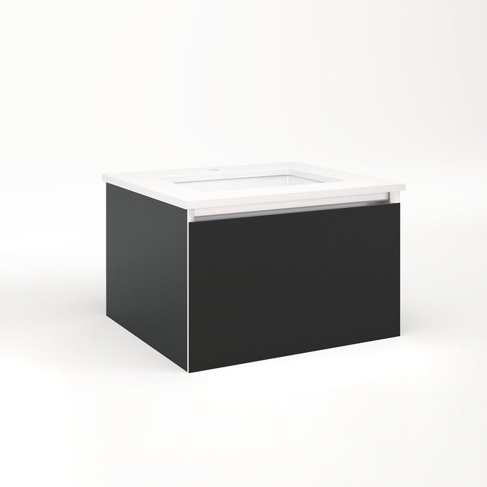 Cartesian 24-1/8" x 15" x 21-3/4" single drawer vanity in matte black with slow-close full drawer and night light in 5000K temperature (cool light)