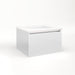 Cartesian 24-1/8" x 15" x 21-3/4" single drawer vanity in satin white with slow-close plumbing drawer and no night light