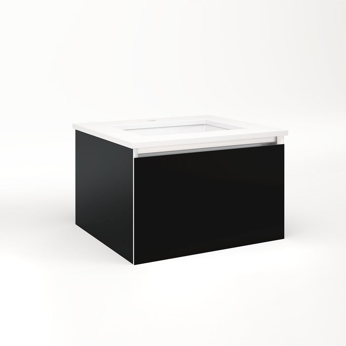 Cartesian 24-1/8" x 15" x 21-3/4" slim drawer vanity in black with slow-close plumbing drawer and selectable night light in 2700K/4000K temperature (warm/cool light)