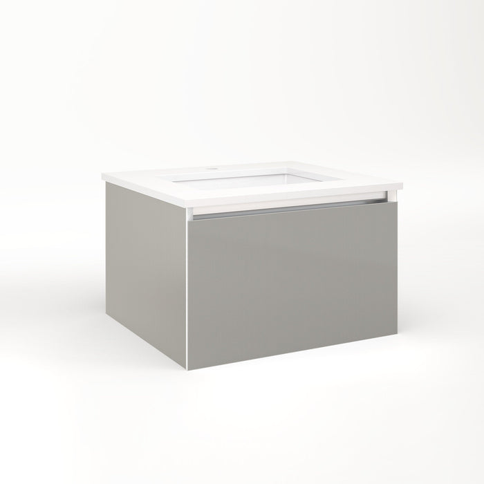 Cartesian 24-1/8" x 15" x 21-3/4" slim drawer vanity in silver screen with slow-close plumbing drawer and selectable night light in 2700K/4000K temperature (warm/cool light)