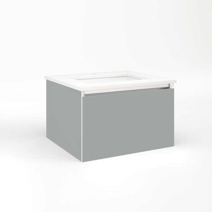 Cartesian 24-1/8" x 15" x 21-3/4" single drawer vanity in matte gray with slow-close plumbing drawer and night light in 5000K temperature (cool light)