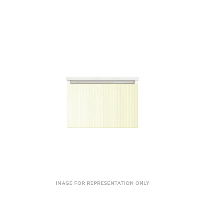 Cartesian 24-1/8" x 15" x 21-3/4" single drawer vanity in reeded white with slow-close plumbing drawer and no night light
