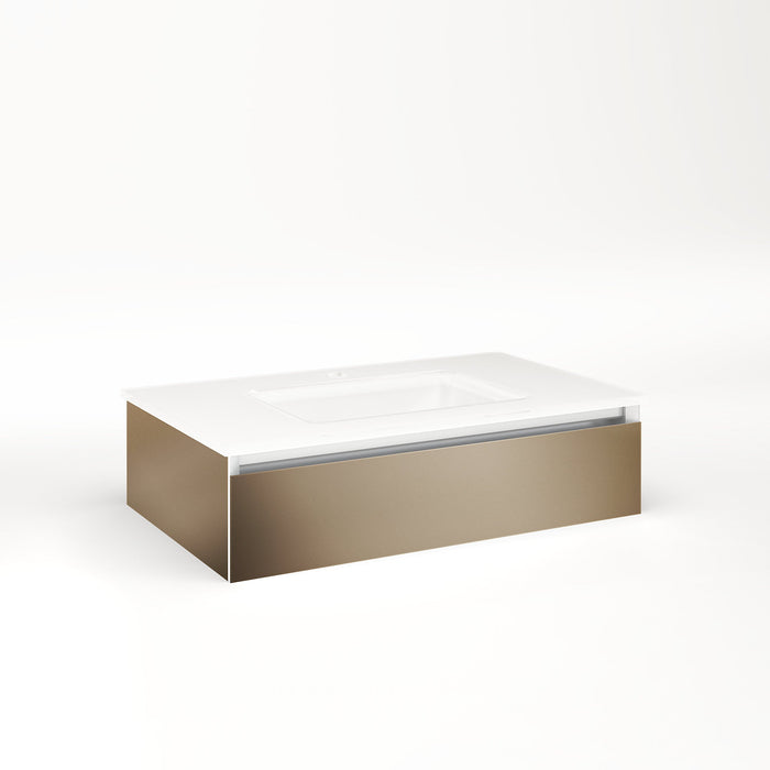 Cartesian 30-1/8" x 7-1/2" x 18-3/4" slim drawer vanity in satin bronze with slow-close full drawer and no night light