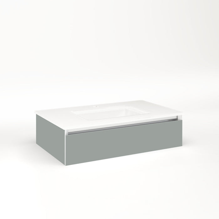 Cartesian 30-1/8" x 7-1/2" x 18-3/4" slim drawer vanity in matte gray with slow-close full drawer and night light in 5000K temperature (cool light)