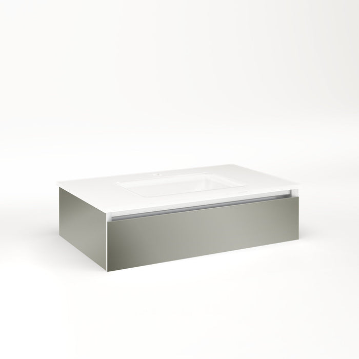 Cartesian 30-1/8" x 7-1/2" x 18-3/4" slim drawer vanity in mirror with slow-close plumbing drawer and night light in 5000K temperature (cool light)