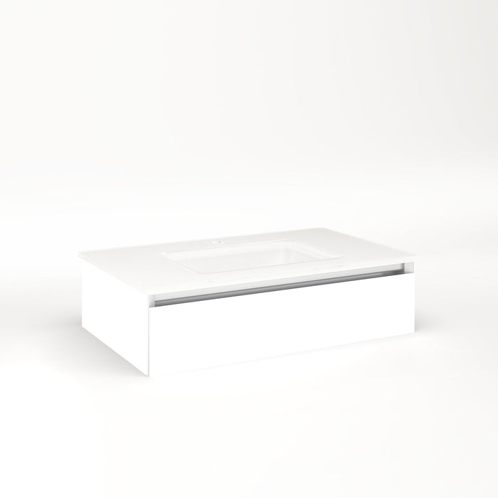 Cartesian 30-1/8" x 7-1/2" x 18-3/4" slim drawer vanity in white with slow-close tip out drawer and night light in 5000K temperature (cool light)