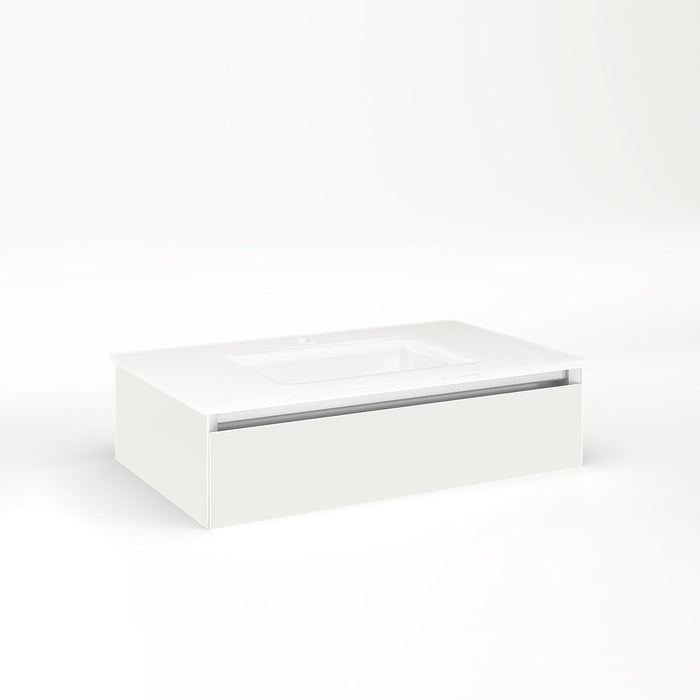 Cartesian 30-1/8" x 7-1/2" x 18-3/4" slim drawer vanity in beach with slow-close tip out drawer and night light in 5000K temperature (cool light)