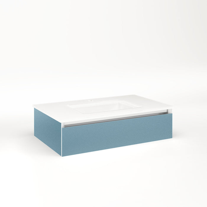 Cartesian 30-1/8" x 7-1/2" x 18-3/4" slim drawer vanity in ocean with slow-close tip out drawer and night light in 5000K temperature (cool light)