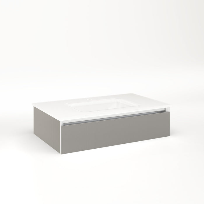 Cartesian 30-1/8" x 7-1/2" x 18-3/4" slim drawer vanity in silver screen with slow-close tip out drawer and night light in 5000K temperature (cool light)