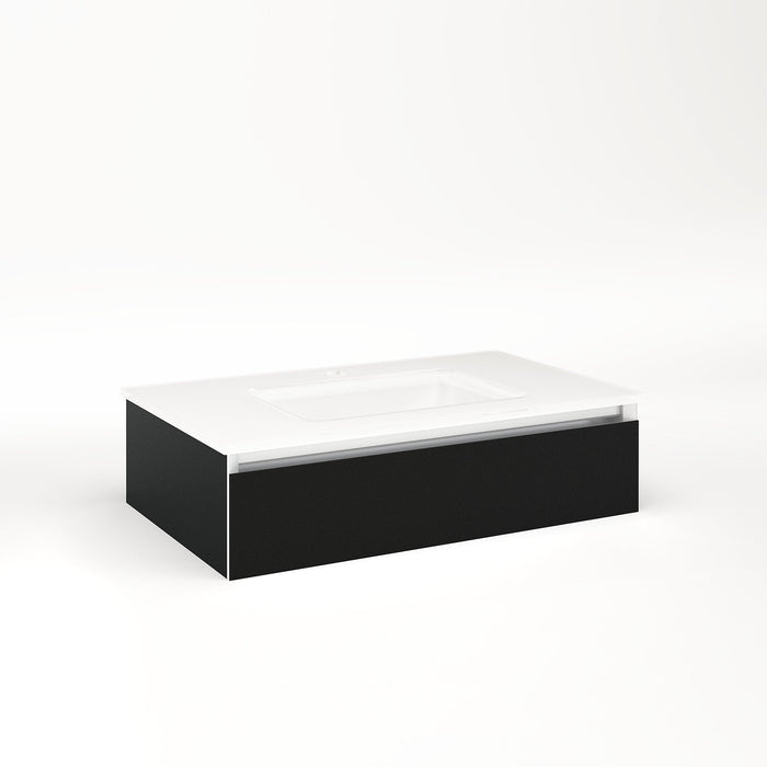 Cartesian 30-1/8" x 7-1/2" x 18-3/4" slim drawer vanity in matte black with slow-close tip out drawer and no night light