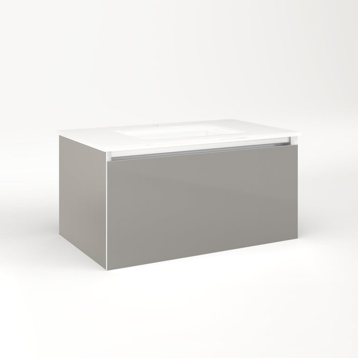 Cartesian 30-1/8" x 15" x 18-3/4" single drawer vanity in silver screen with slow-close full drawer and night light in 5000K temperature (cool light)