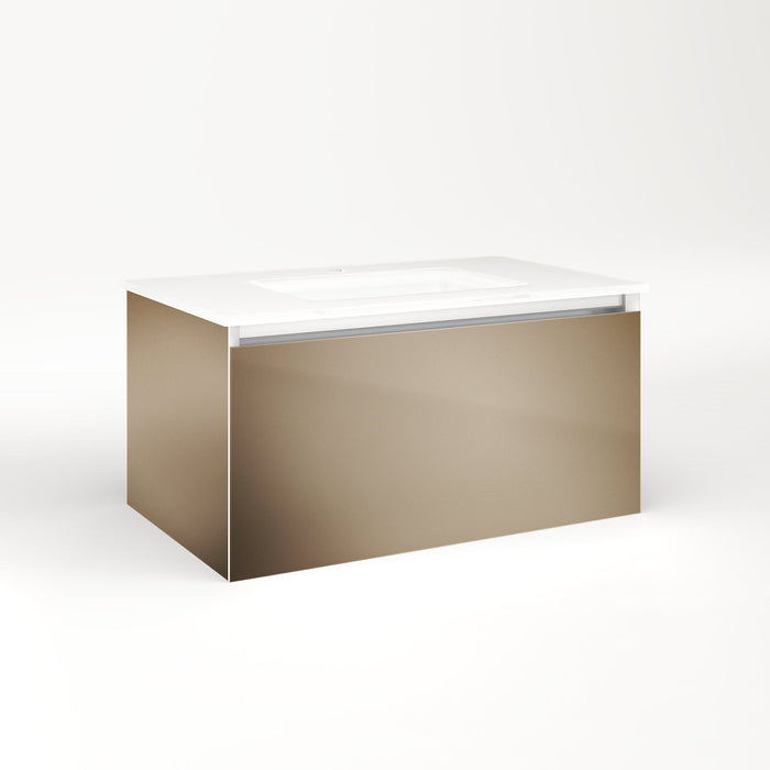 Cartesian 30-1/8" x 15" x 18-3/4" single drawer vanity in satin bronze with slow-close plumbing drawer and night light in 5000K temperature (cool light)