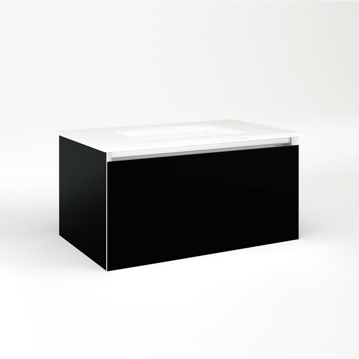 Cartesian 30-1/8" x 15" x 18-3/4" single drawer vanity in black with slow-close plumbing drawer and no night light