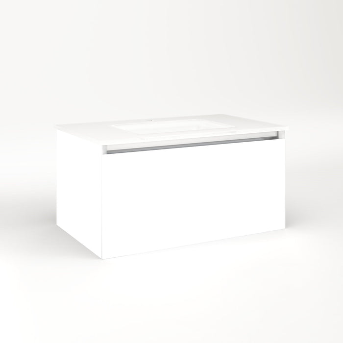 Cartesian 30-1/8" x 15" x 18-3/4" single drawer vanity in white with slow-close plumbing drawer and night light in 5000K temperature (cool light)