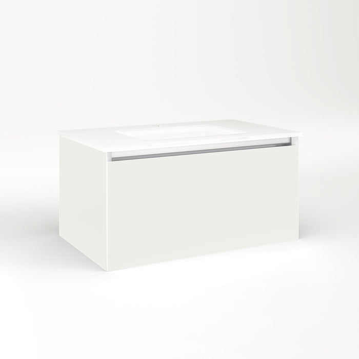 Cartesian 30-1/8" x 15" x 18-3/4" single drawer vanity in beach with slow-close plumbing drawer and night light in 5000K temperature (cool light)