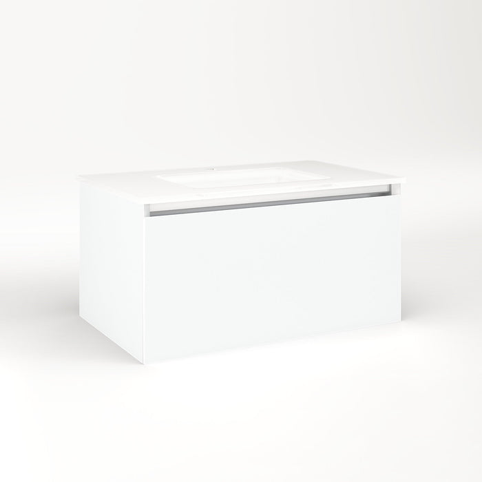 Cartesian 30-1/8" x 15" x 18-3/4" single drawer vanity in matte white with slow-close plumbing drawer and night light in 5000K temperature (cool light)