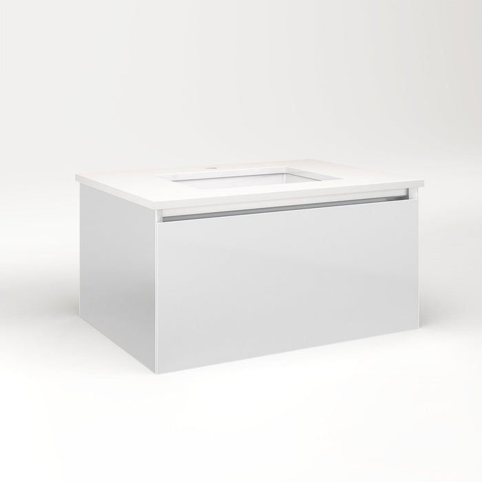 Cartesian 30-1/8" x 15" x 21-3/4" single drawer vanity in satin white with slow-close plumbing drawer and night light in 5000K temperature (cool light)